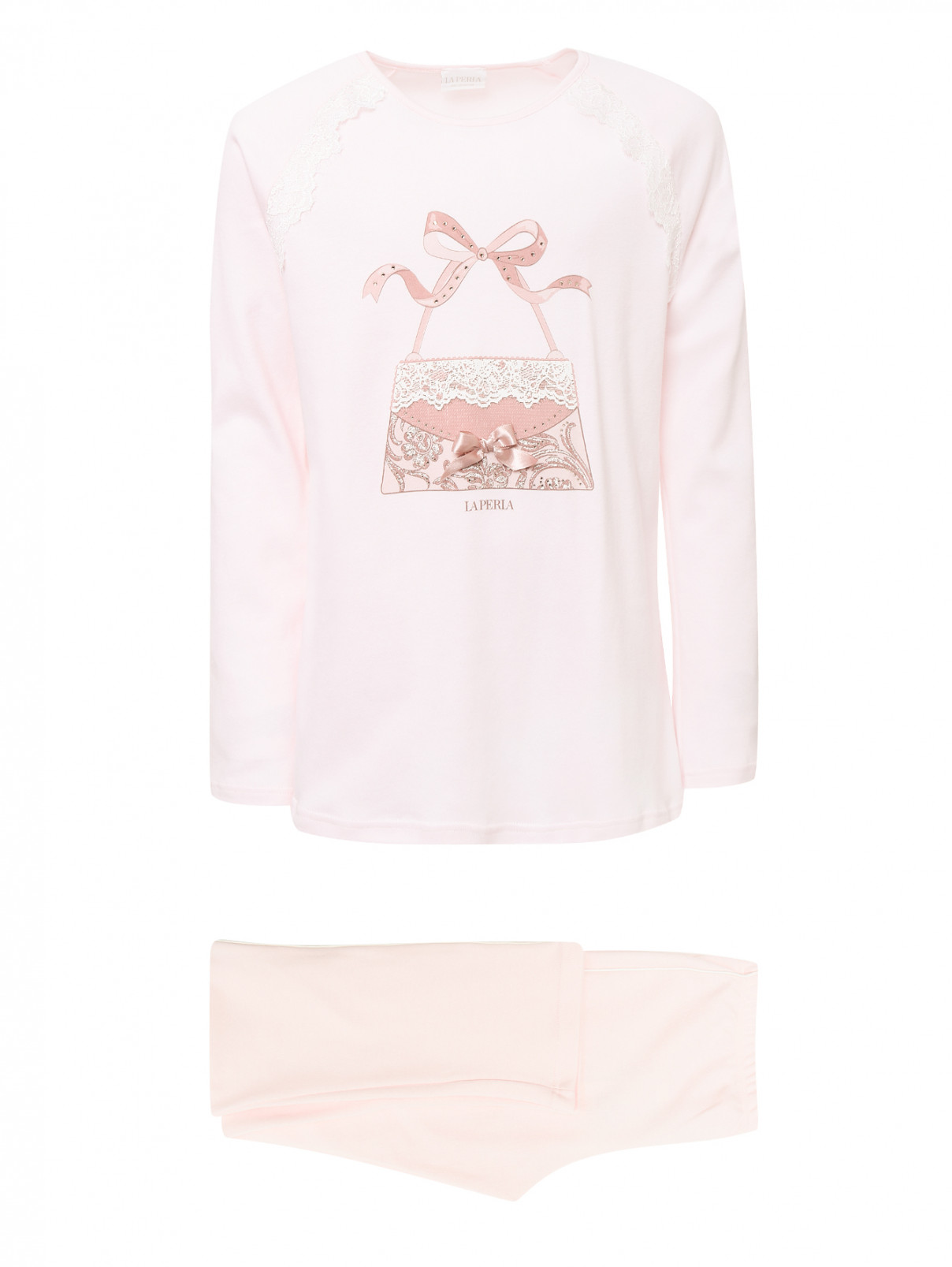 Пижама трикотажная с декором La Perla  –  Общий вид  – Цвет:  Розовый