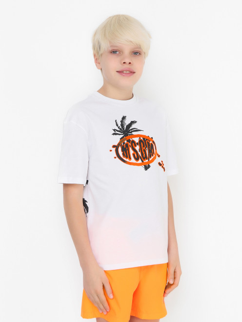 Хлопковая футболка с фактурным принтом - МодельВерхНиз
