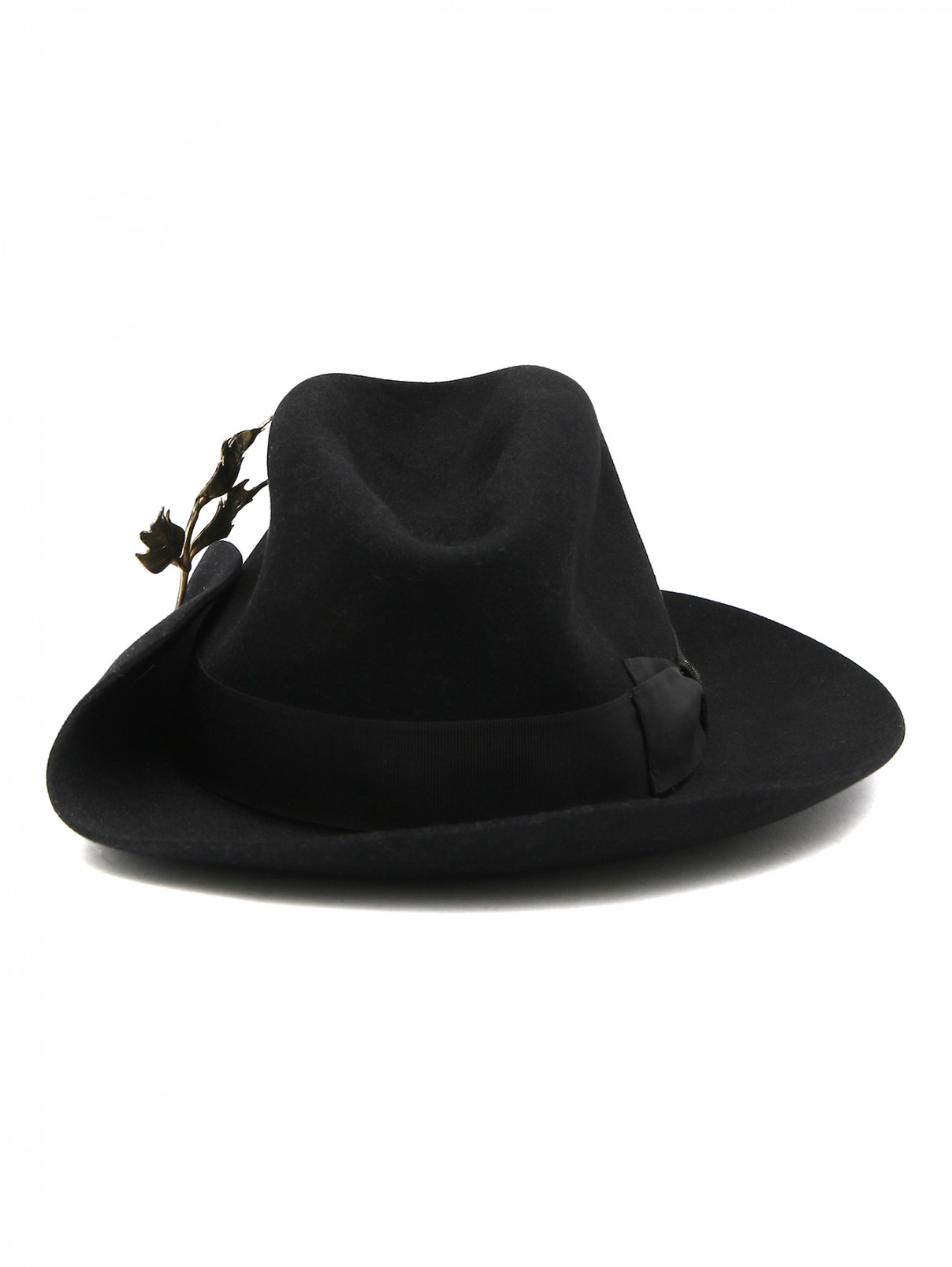 Шляпа из шерсти с декоративной деталью Borsalino  –  Общий вид  – Цвет:  Черный