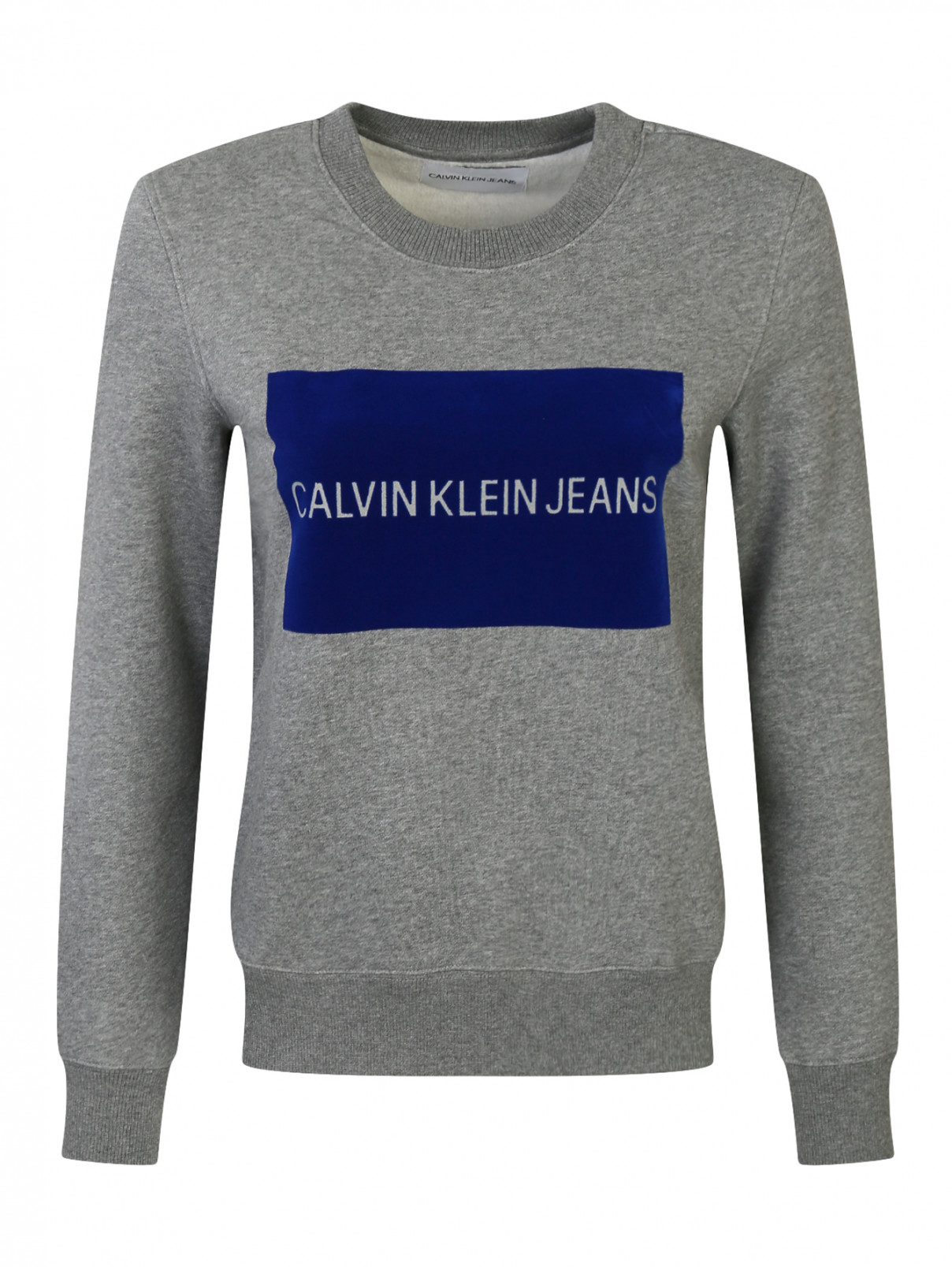 Свитшот из хлопка с принтом Calvin Klein  –  Общий вид  – Цвет:  Серый