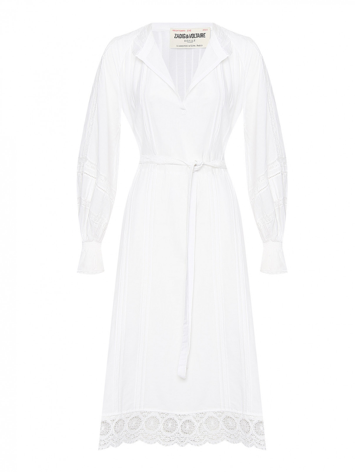 Платье-макси с вышивкой и поясом Zadig&Voltaire  –  Общий вид  – Цвет:  Белый
