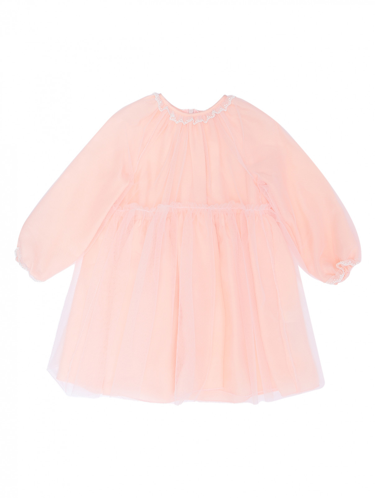 Платье из сетки с оборкой Il Gufo  –  Общий вид  – Цвет:  Розовый