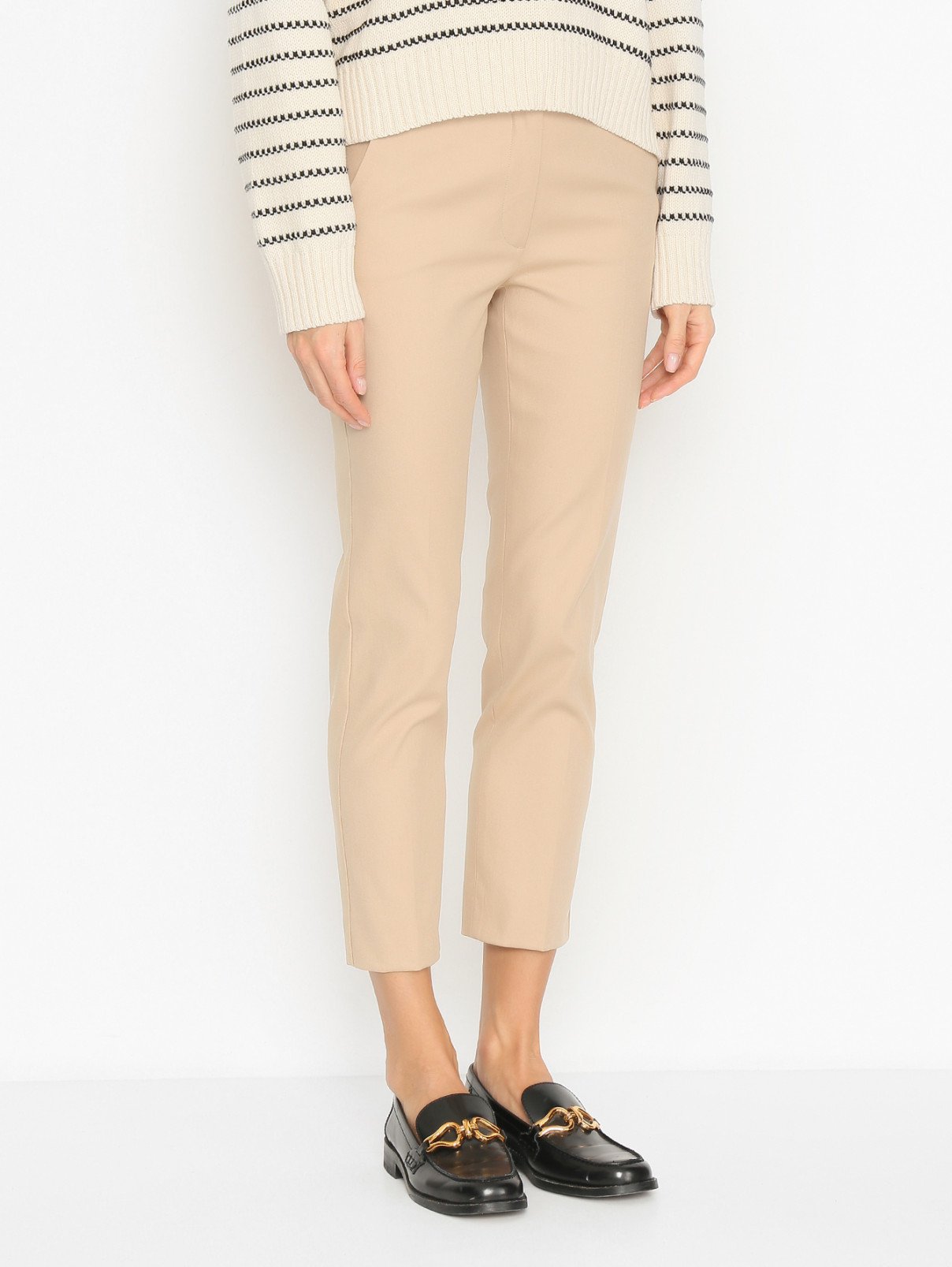 Зауженные брюки из хлопка Weekend Max Mara  –  МодельВерхНиз  – Цвет:  Бежевый