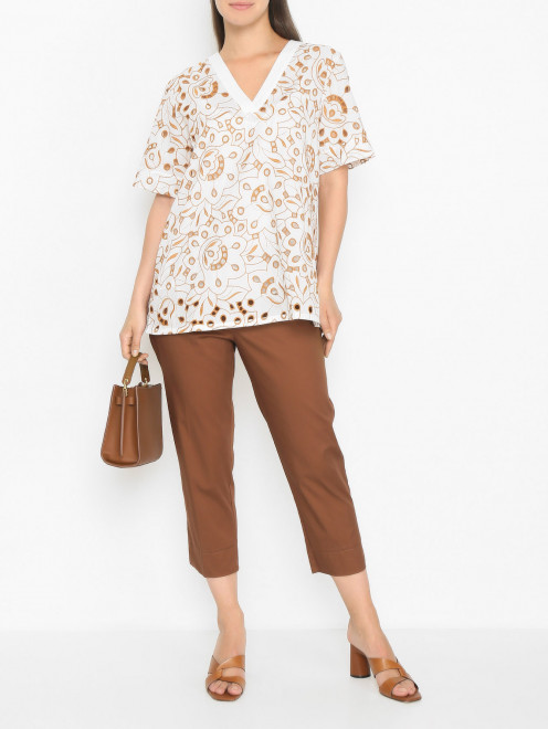 Блуза из хлопка с вышивкой Marina Rinaldi - МодельОбщийВид
