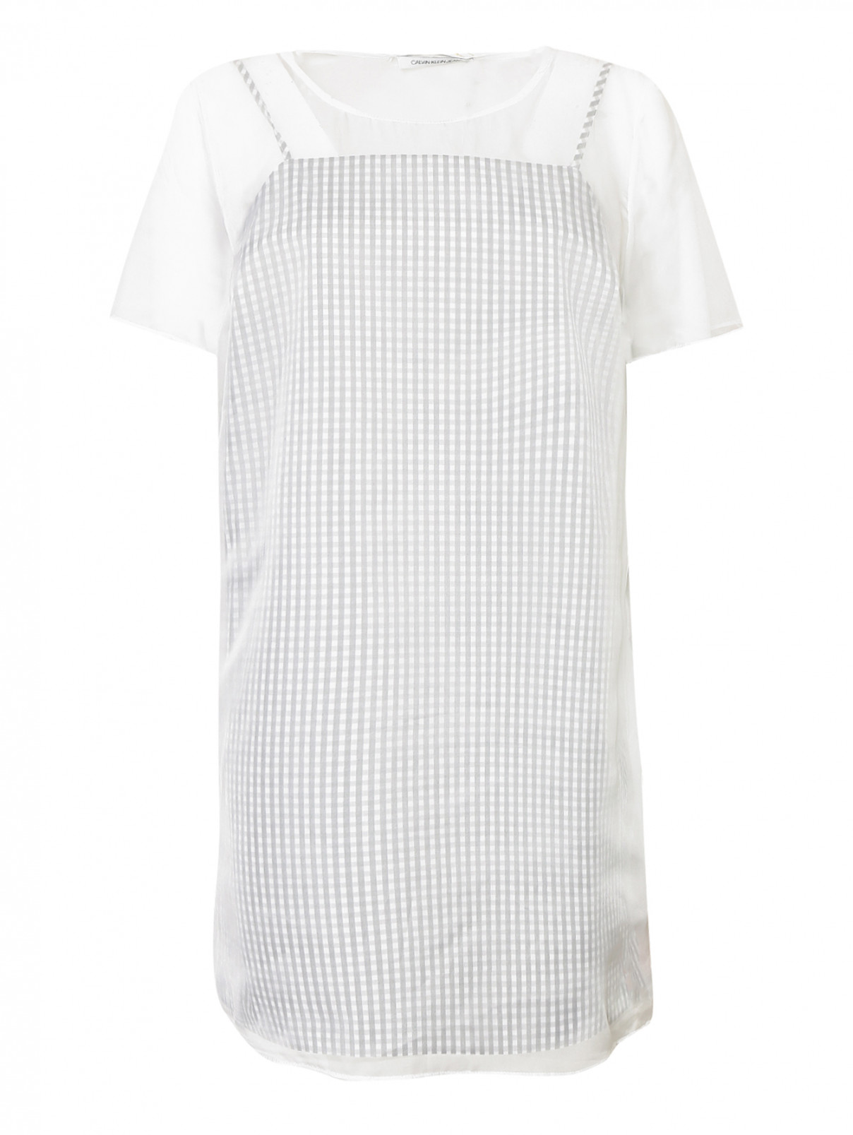 Платье двухслойное в клетку Calvin Klein  –  Общий вид  – Цвет:  Белый