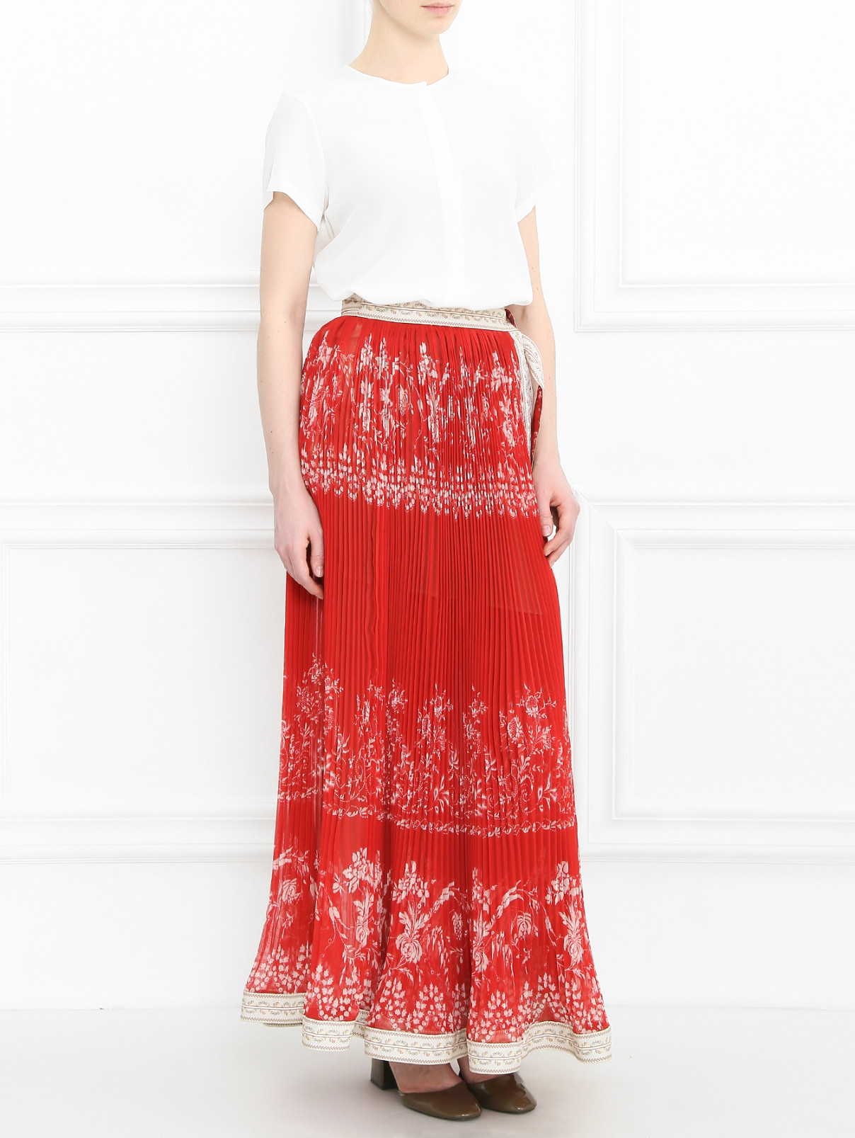 Плиссированная юбка-макси с цветочным узором Etro  –  Модель Общий вид  – Цвет:  Красный