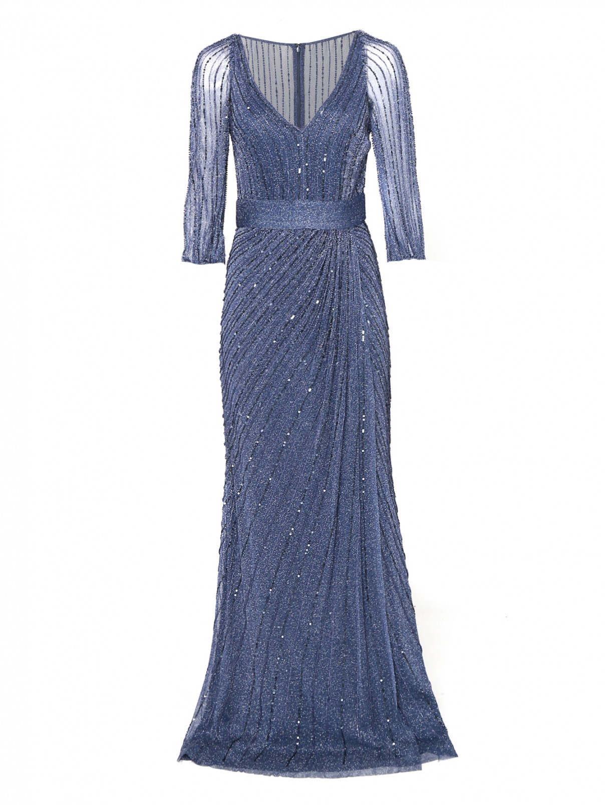 Платье-макси, декорированное паетками и бисером Rosa Clara  –  Общий вид  – Цвет:  Синий