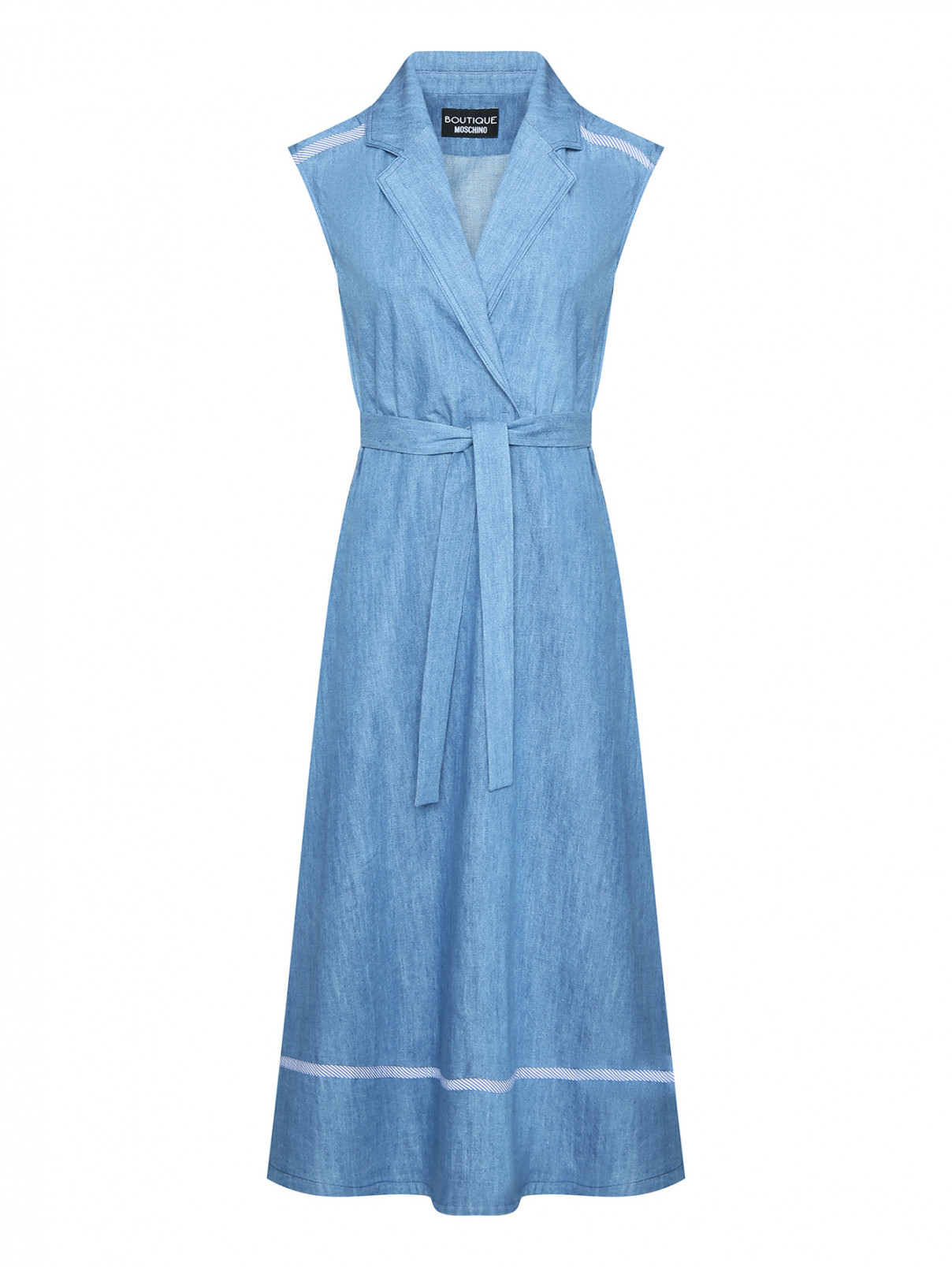 Платье из денима без рукавов Moschino Boutique  –  Общий вид  – Цвет:  Синий