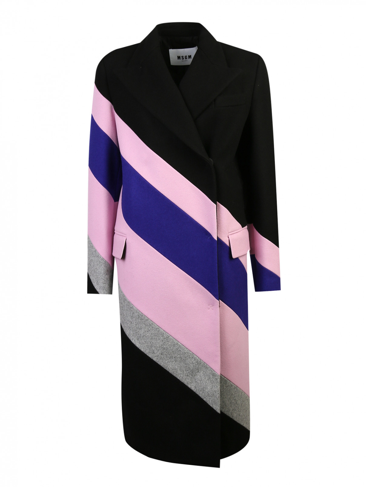 Пальто из шерсти в полоску MSGM  –  Общий вид  – Цвет:  Черный