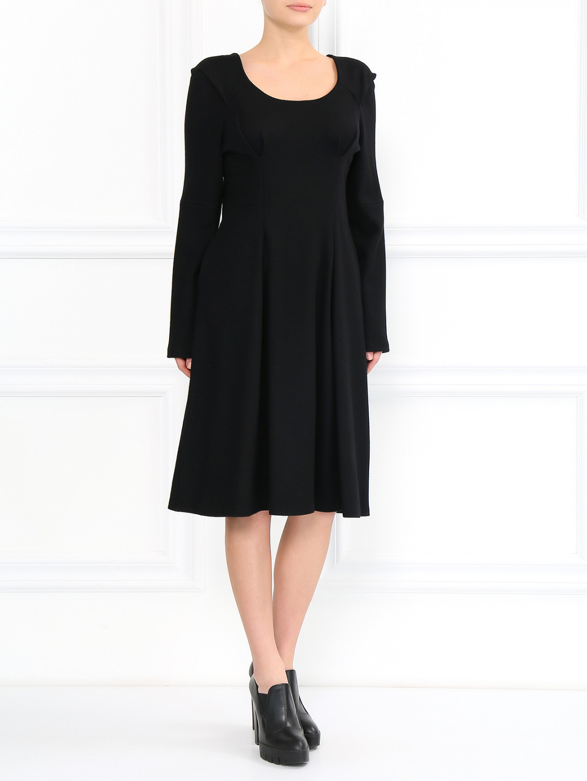 Платье-миди из шерсти с круглым вырезом Jil Sander  –  Модель Общий вид  – Цвет:  Черный
