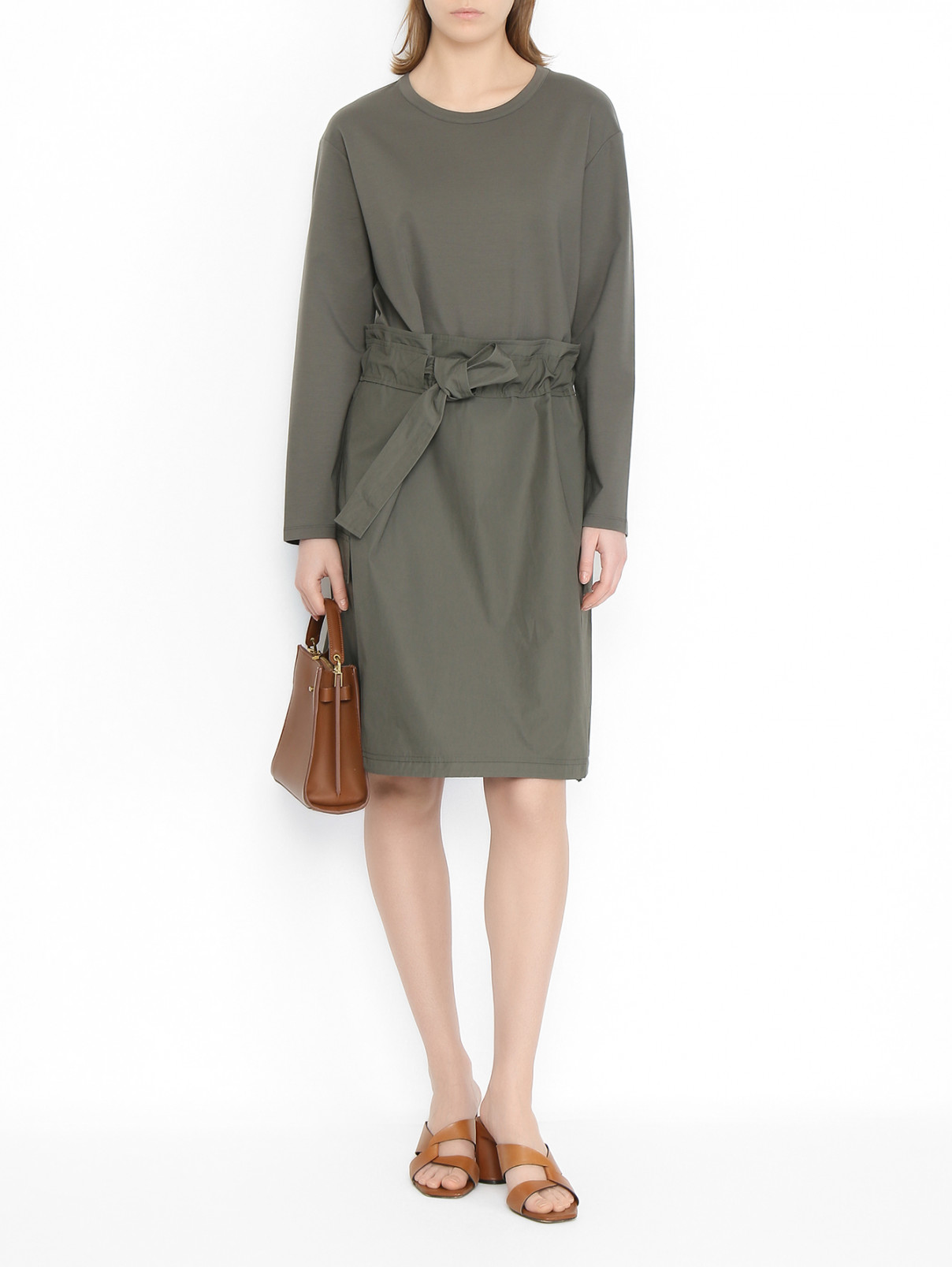 Платье с длинными рукавами Weekend Max Mara  –  МодельОбщийВид  – Цвет:  Зеленый