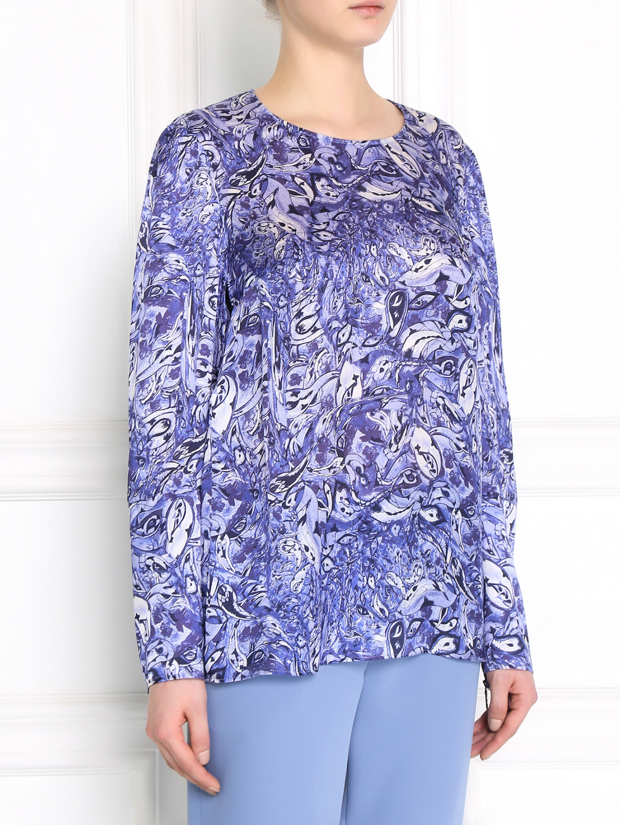 Блуза из шелка с узором Strenesse  –  Модель Верх-Низ  – Цвет:  Фиолетовый