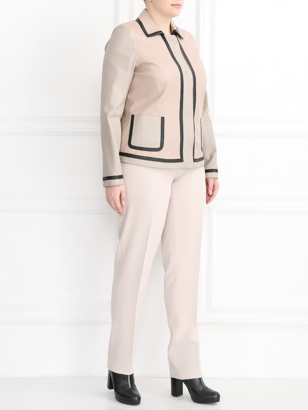 Куртка из кожи с контрастными вставками Marina Rinaldi  –  Модель Общий вид  – Цвет:  Розовый