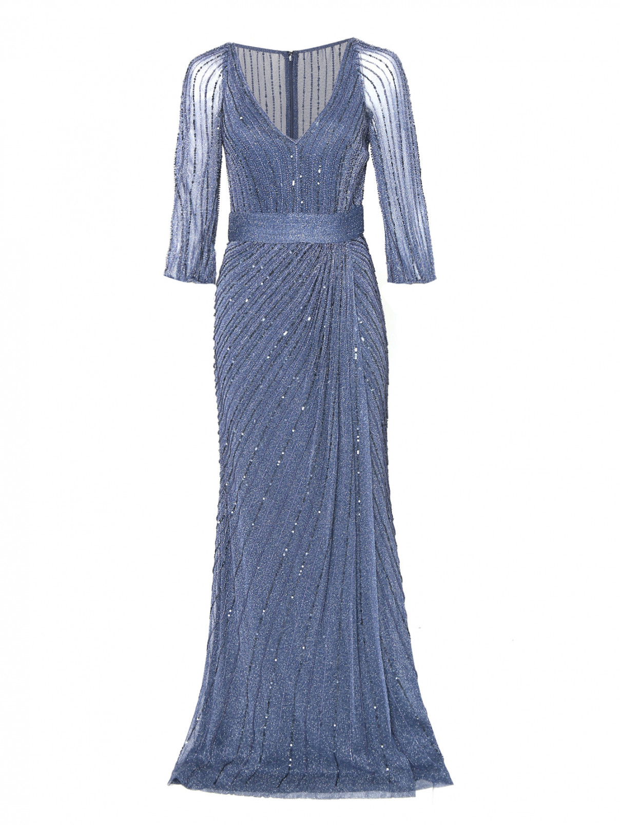 Платье-макси, декорированное паетками и бисером Rosa Clara  –  Общий вид  – Цвет:  Синий