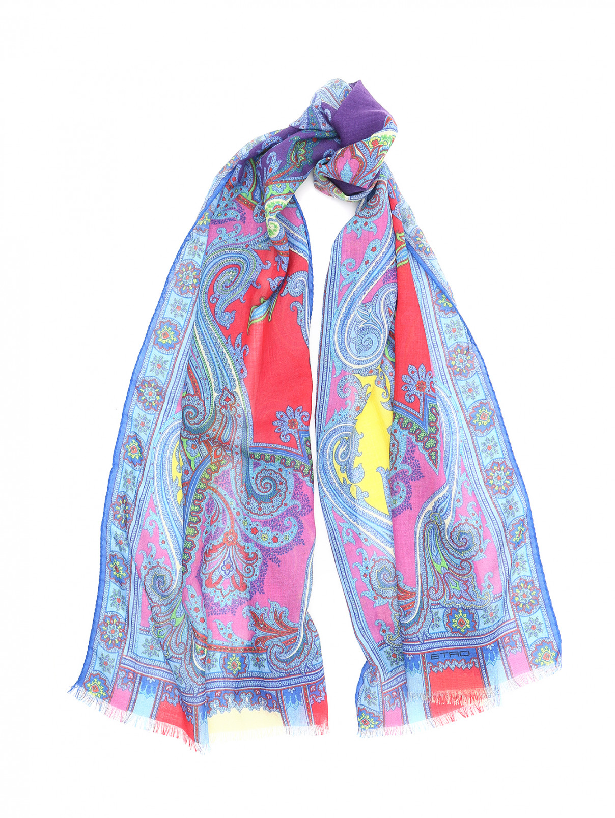 Шарф из шерсти и шелка с принтом "пейсли" Etro  –  Общий вид  – Цвет:  Синий