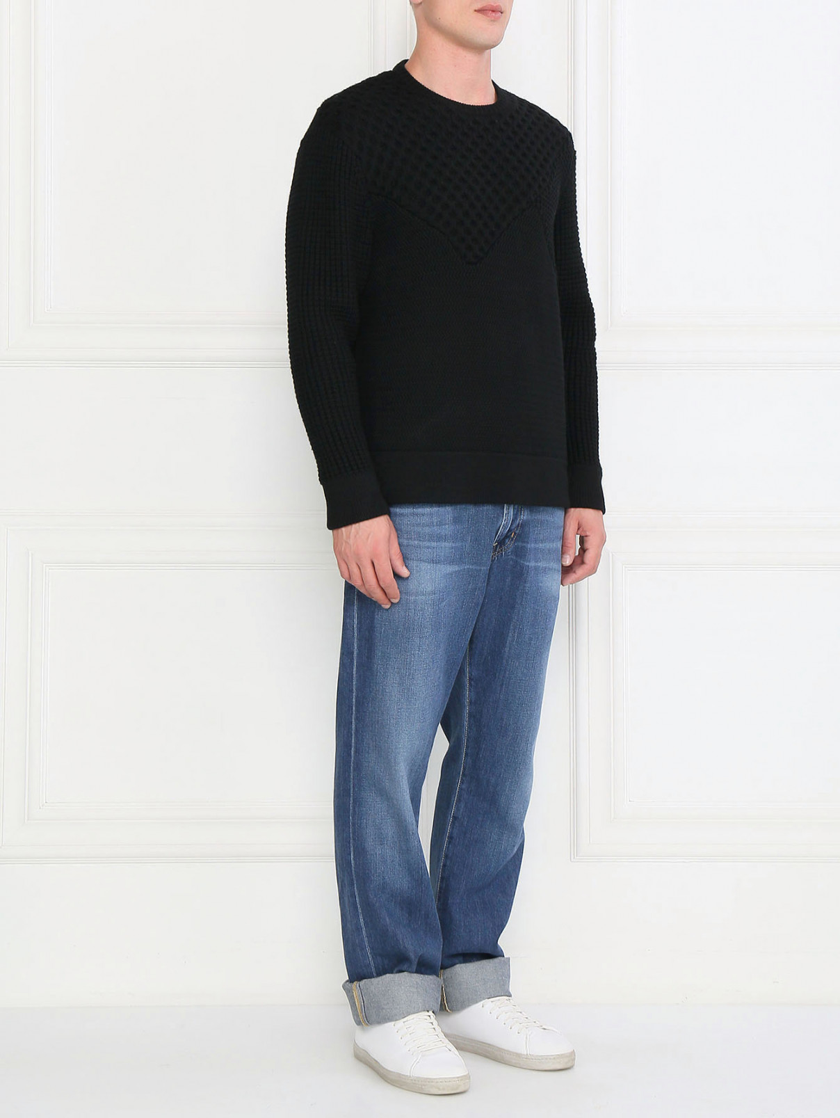 Джемпер из шерсти  крупной вязки NEIL BARRETT  –  Модель Общий вид  – Цвет:  Черный