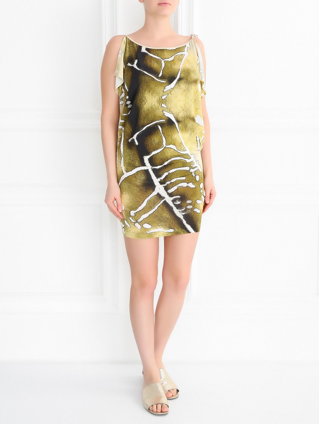 Легкое платье без рукавов с контрастным рукавом La Perla  –  Модель Общий вид  – Цвет:  Зеленый