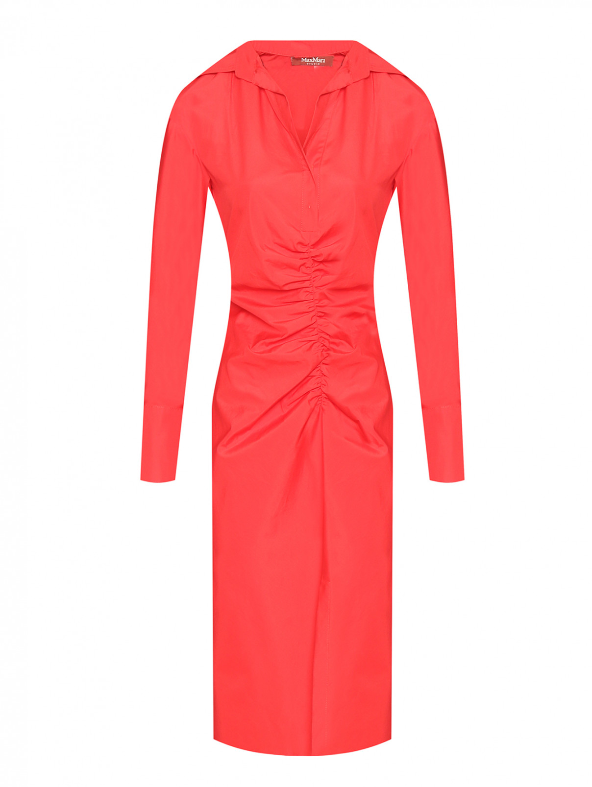Хлопковое платье со сборкой Max Mara  –  Общий вид  – Цвет:  Красный