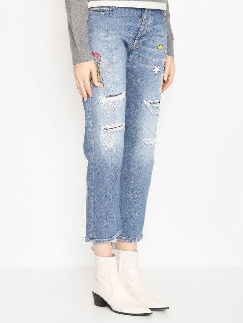 Рваные джинсы из хлопка с вышивкой Two Women in the world - МодельВерхНиз