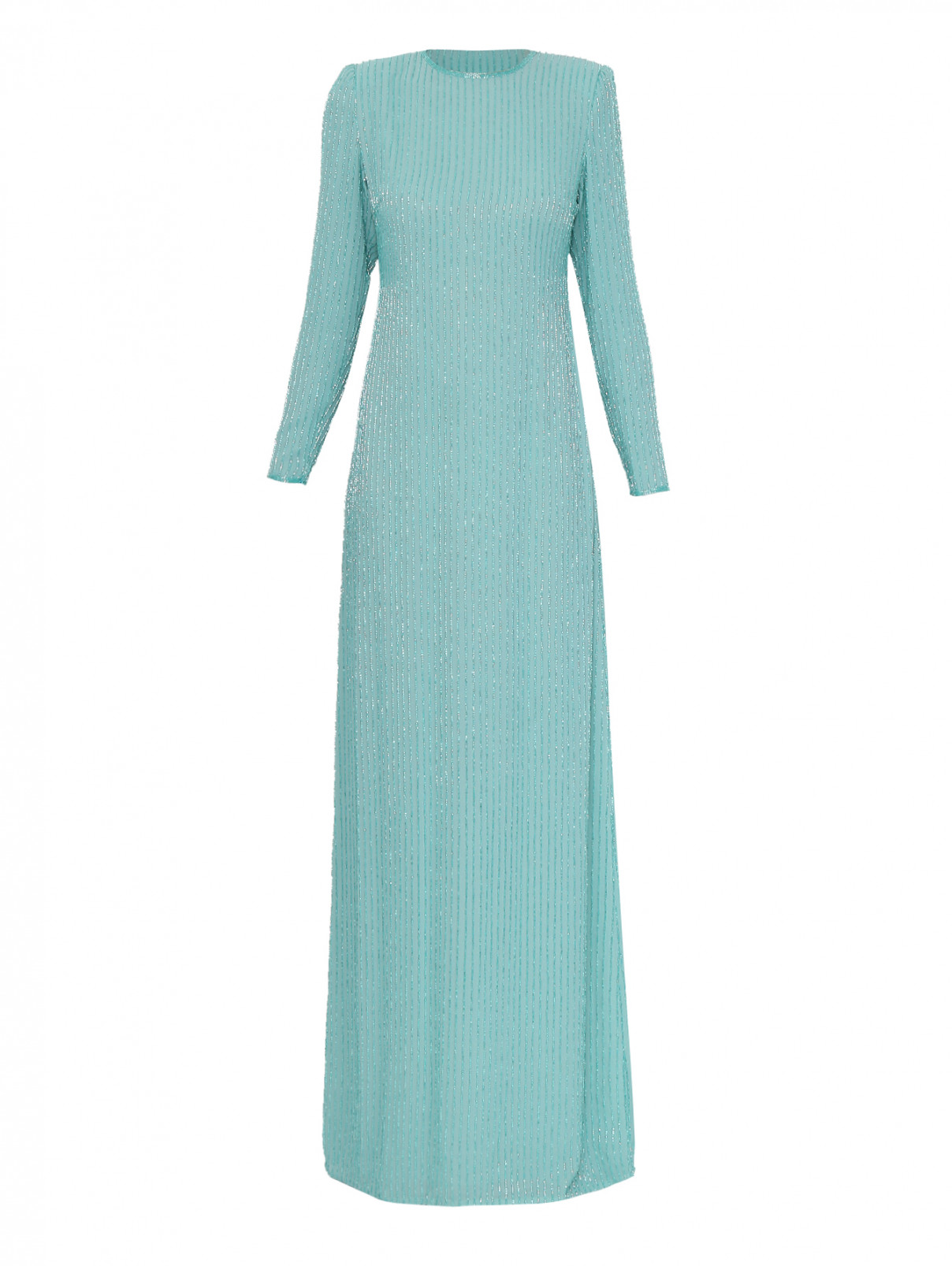 платье-макси прямого кроя с вышивкой бисером Elisabetta Franchi  –  Общий вид  – Цвет:  Синий