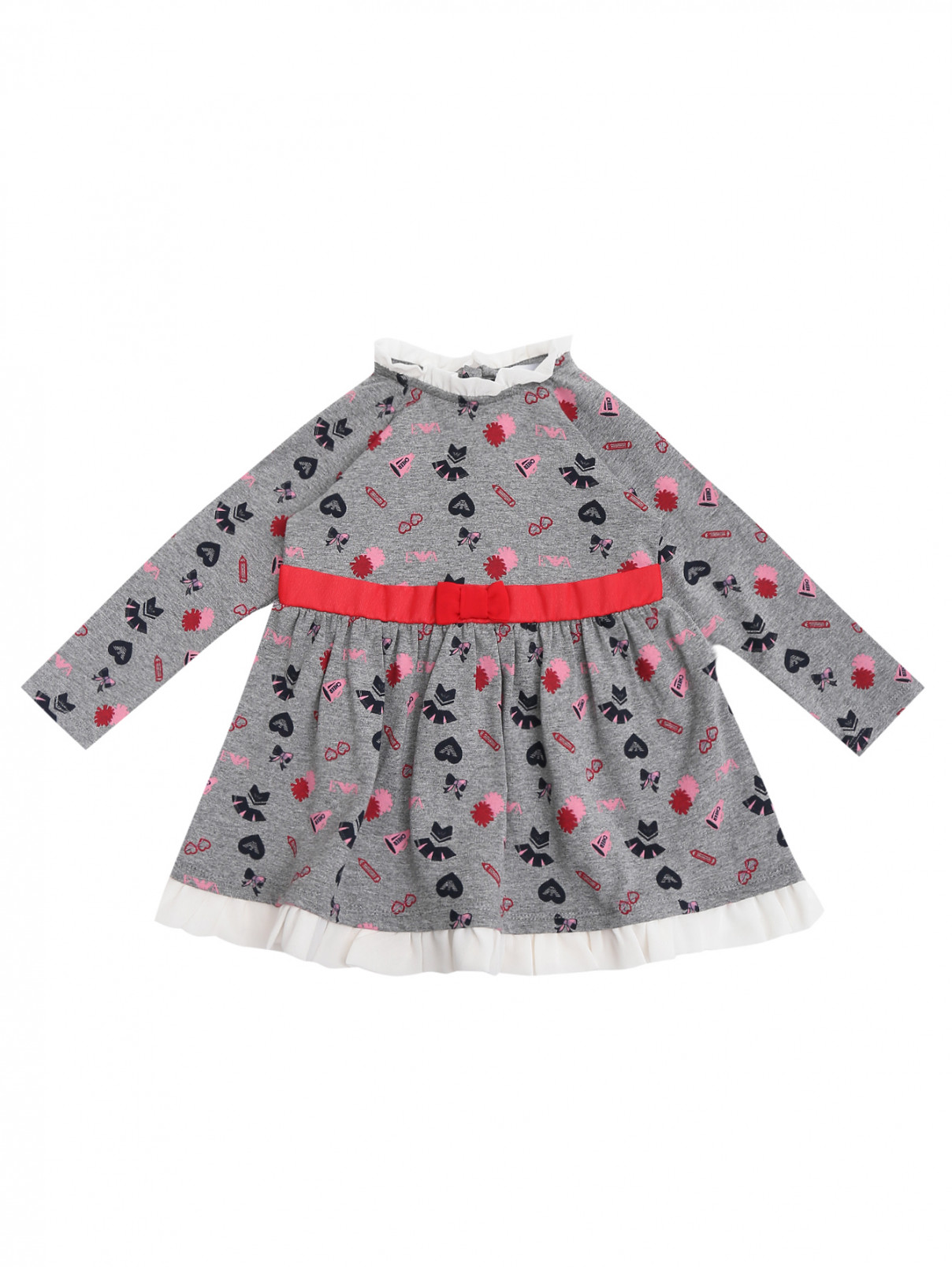 Платье трикотажное с оборками Armani Baby  –  Общий вид  – Цвет:  Серый