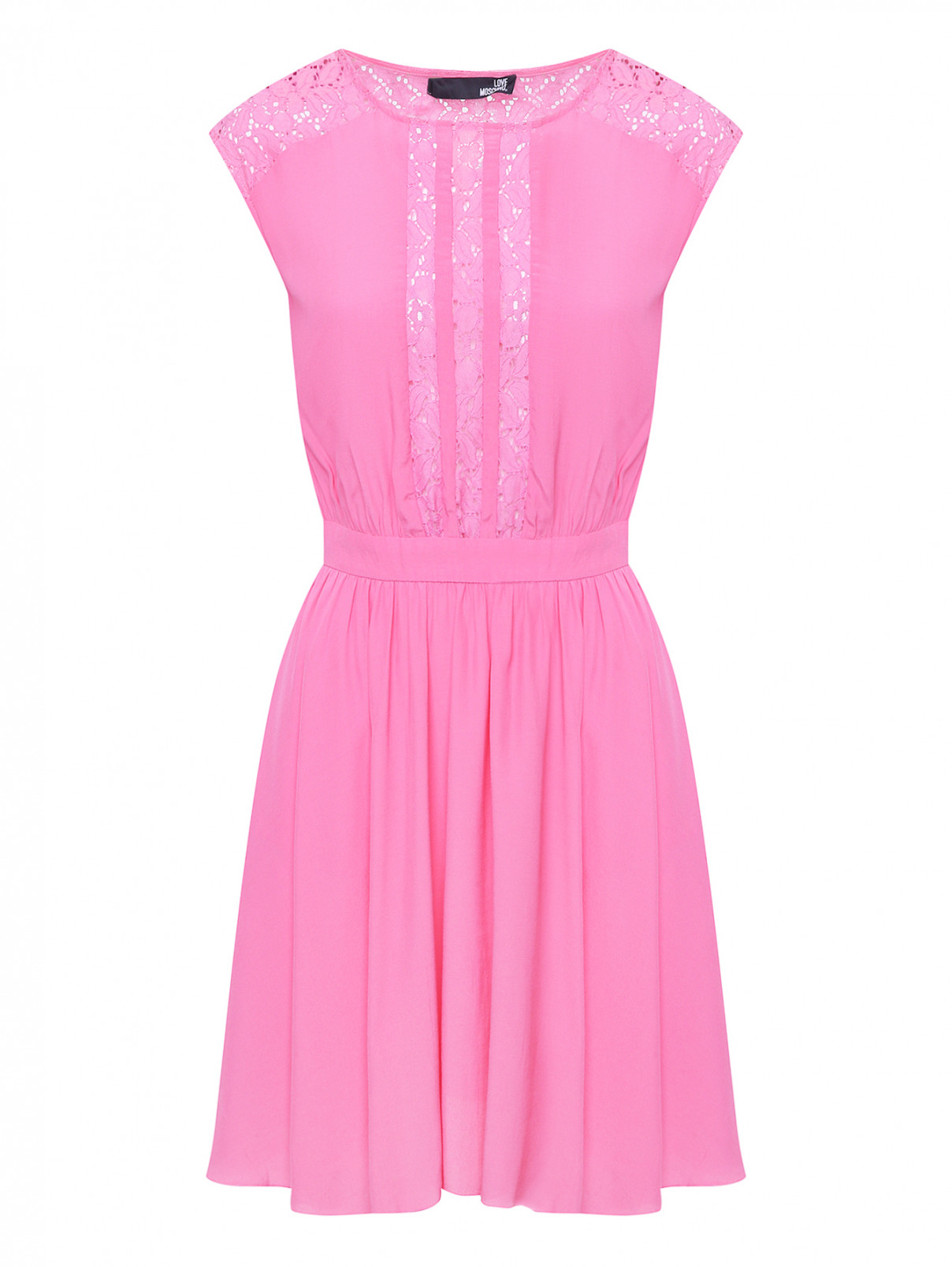 Платье из вискозы со вставками из шитья Love Moschino  –  Общий вид  – Цвет:  Розовый