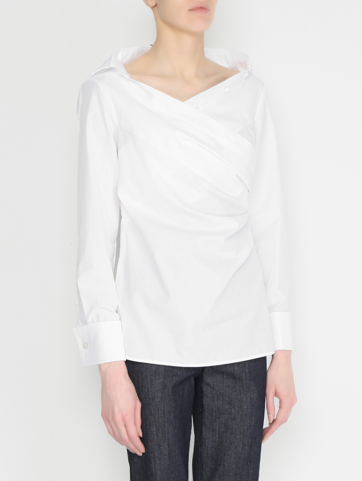 Блуза из хлопка с драпировкой Max Mara  –  МодельВерхНиз  – Цвет:  Белый