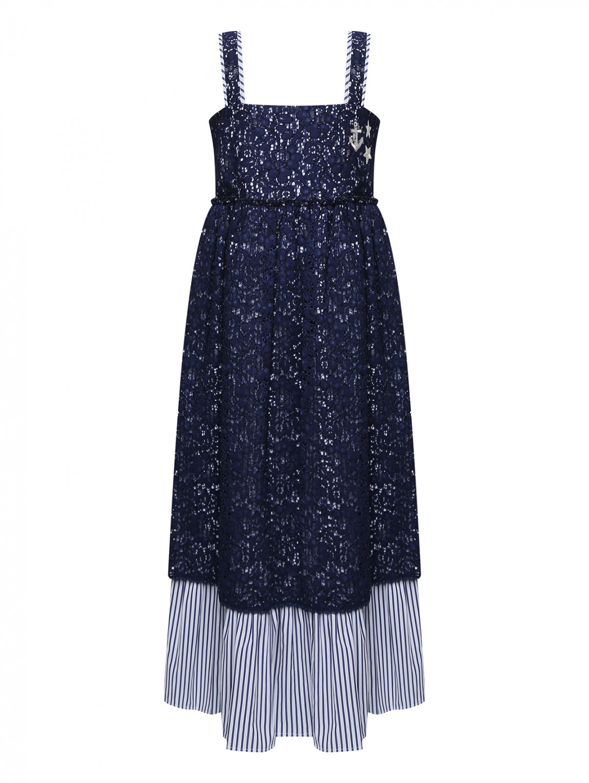 Платье из двух тканей на лямках Ermanno Scervino Junior  –  Общий вид  – Цвет:  Синий