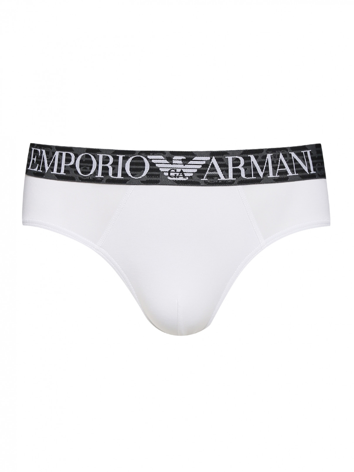 Трусы из хлопка с контрастной вставкой Emporio Armani  –  Общий вид  – Цвет:  Белый