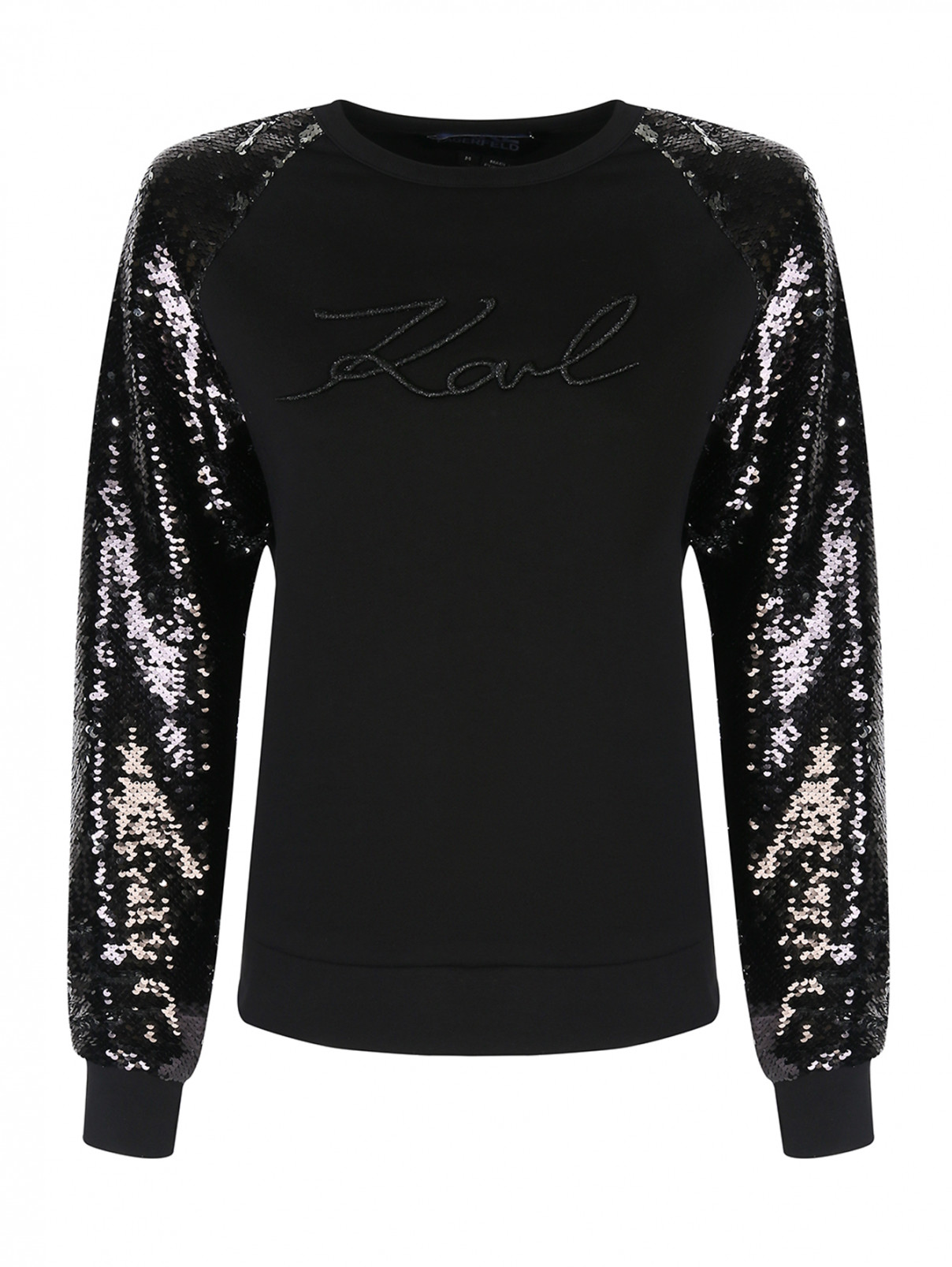 Свитшот из хлопка, декорированный пайетками, с вышивкой Karl Lagerfeld  –  Общий вид  – Цвет:  Черный