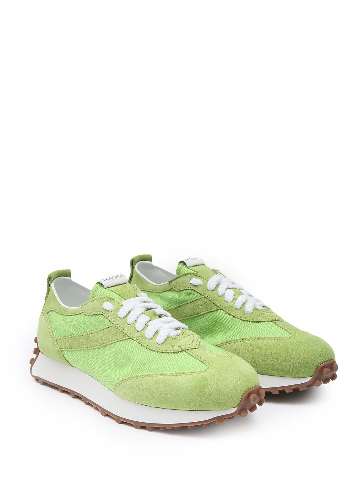 Комбинированные кроссовки из кожи и текстиля Doucal's  –  Общий вид  – Цвет:  Зеленый