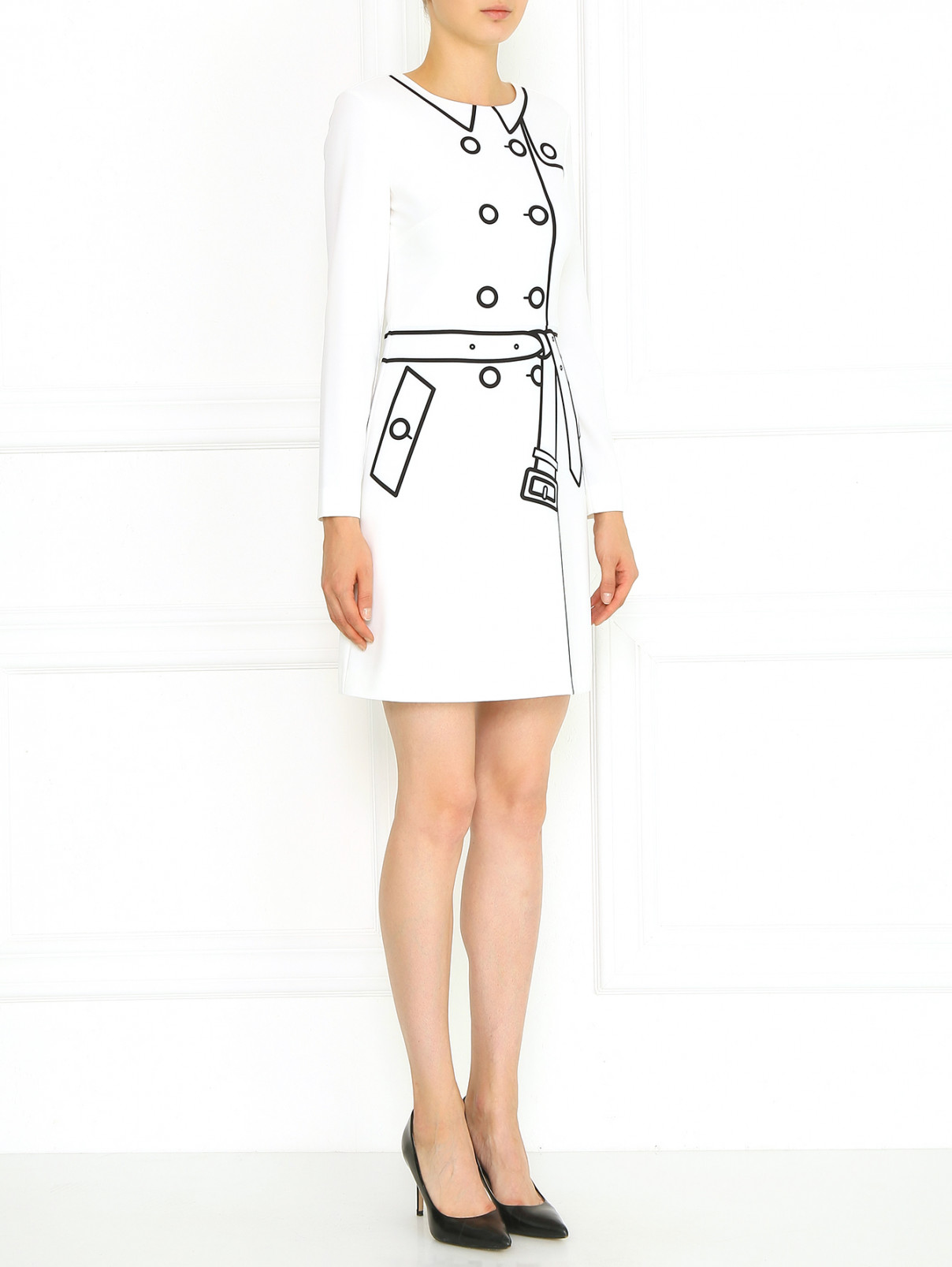 Приталенное платье с длинным рукавом Moschino Boutique  –  Модель Общий вид  – Цвет:  Белый