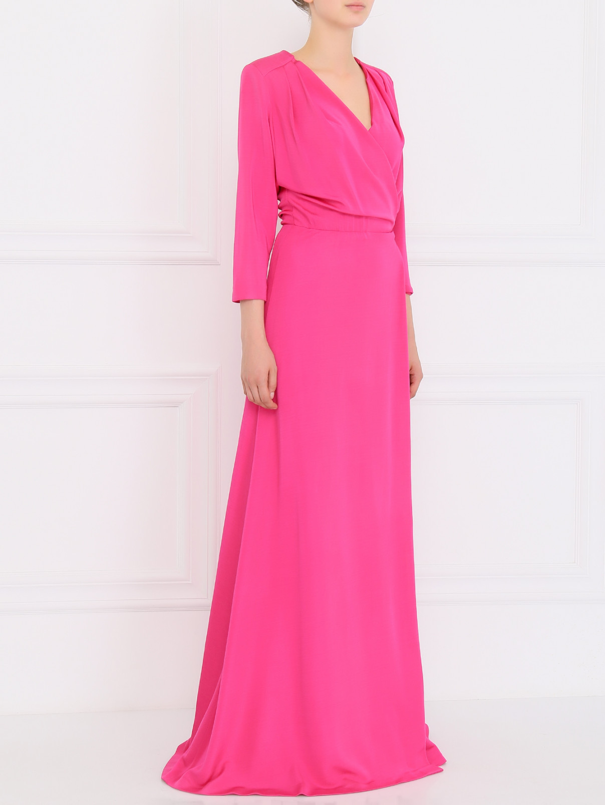 Платье-макси с рукавом 3/4 и разрезом Chapurin  –  Модель Общий вид  – Цвет:  Розовый