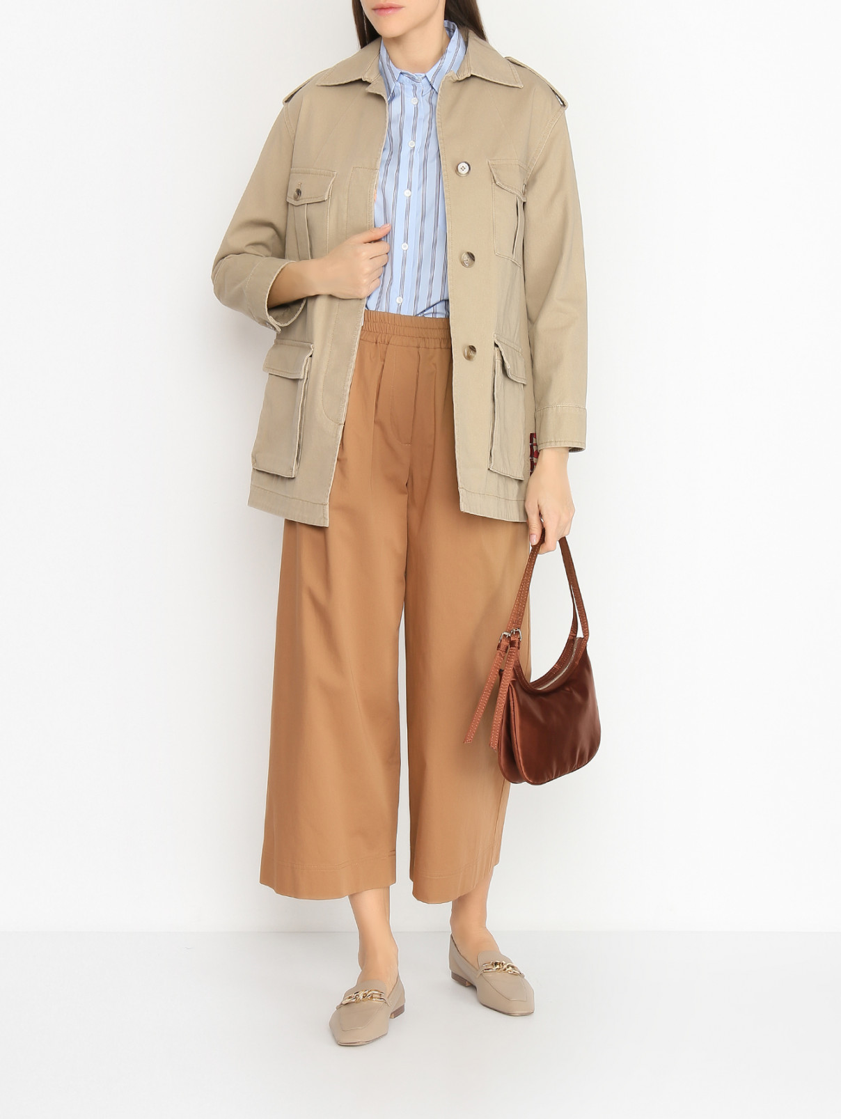 Брюки из хлопка широкого кроя Weekend Max Mara  –  МодельОбщийВид  – Цвет:  Бежевый