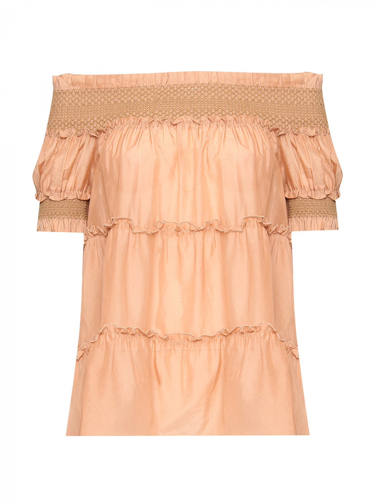 Блуза из хлопка и шелка с коротким рукавом TWINSET  –  Общий вид  – Цвет:  Розовый