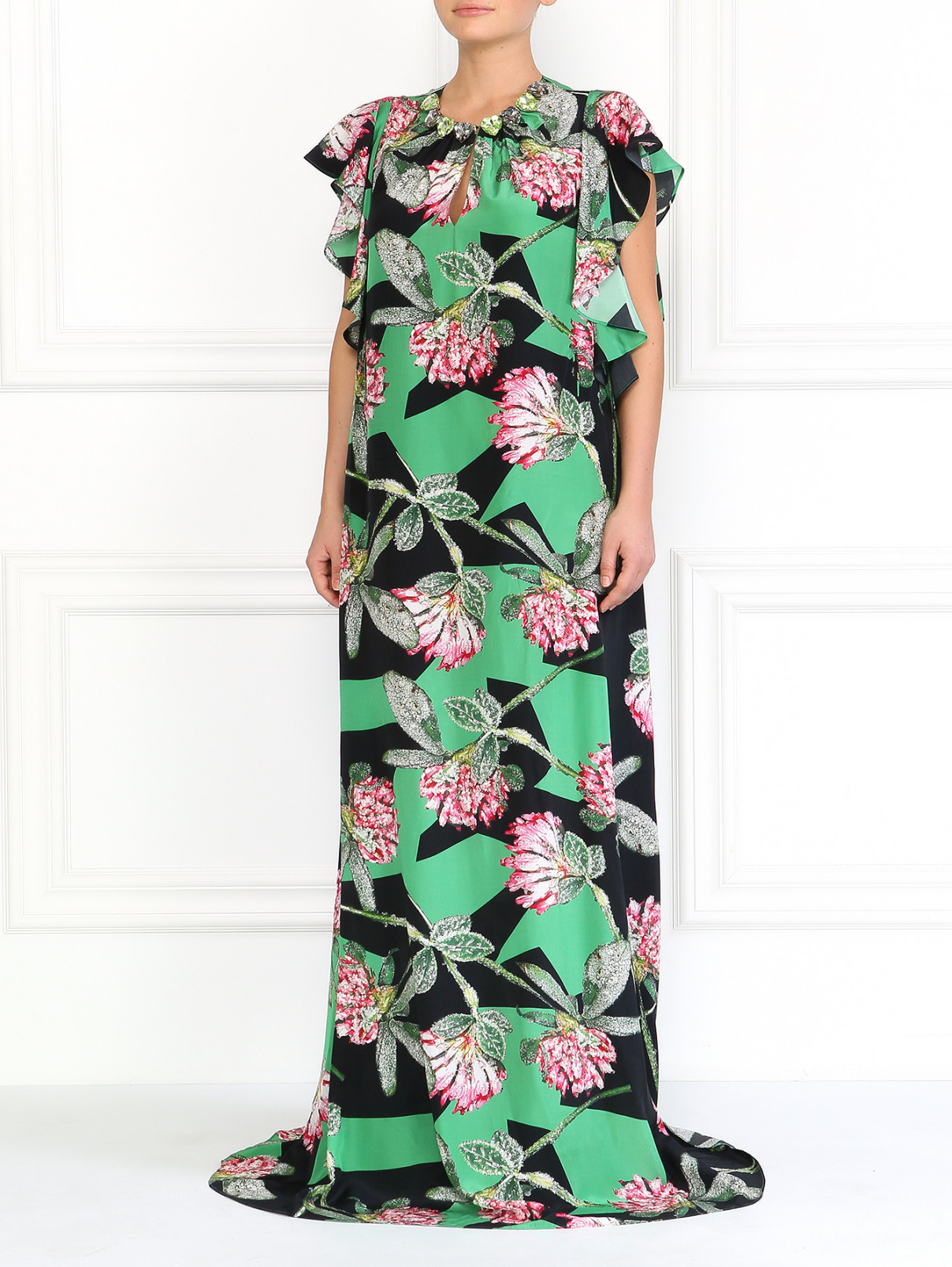 Шелковое платье с цветочным принтом JO NO FUI  –  Модель Общий вид  – Цвет:  Узор
