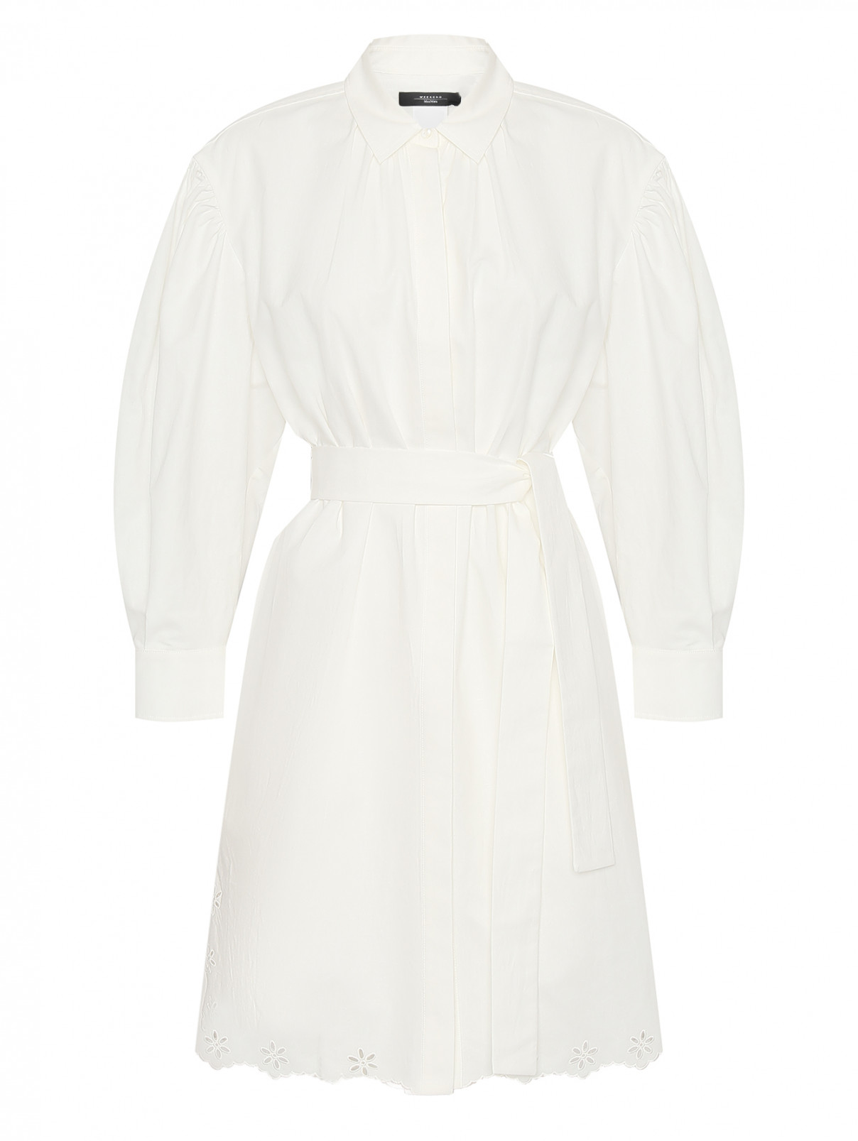 Платье-рубашка из хлопка и льна с вышивкой Weekend Max Mara  –  Общий вид  – Цвет:  Белый