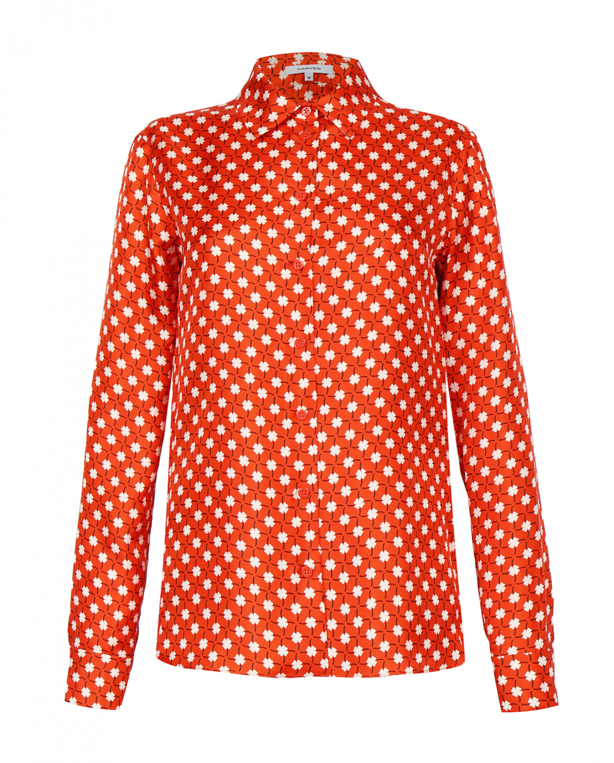 Блуза из шелка с узором Carven  –  Общий вид  – Цвет:  Красный