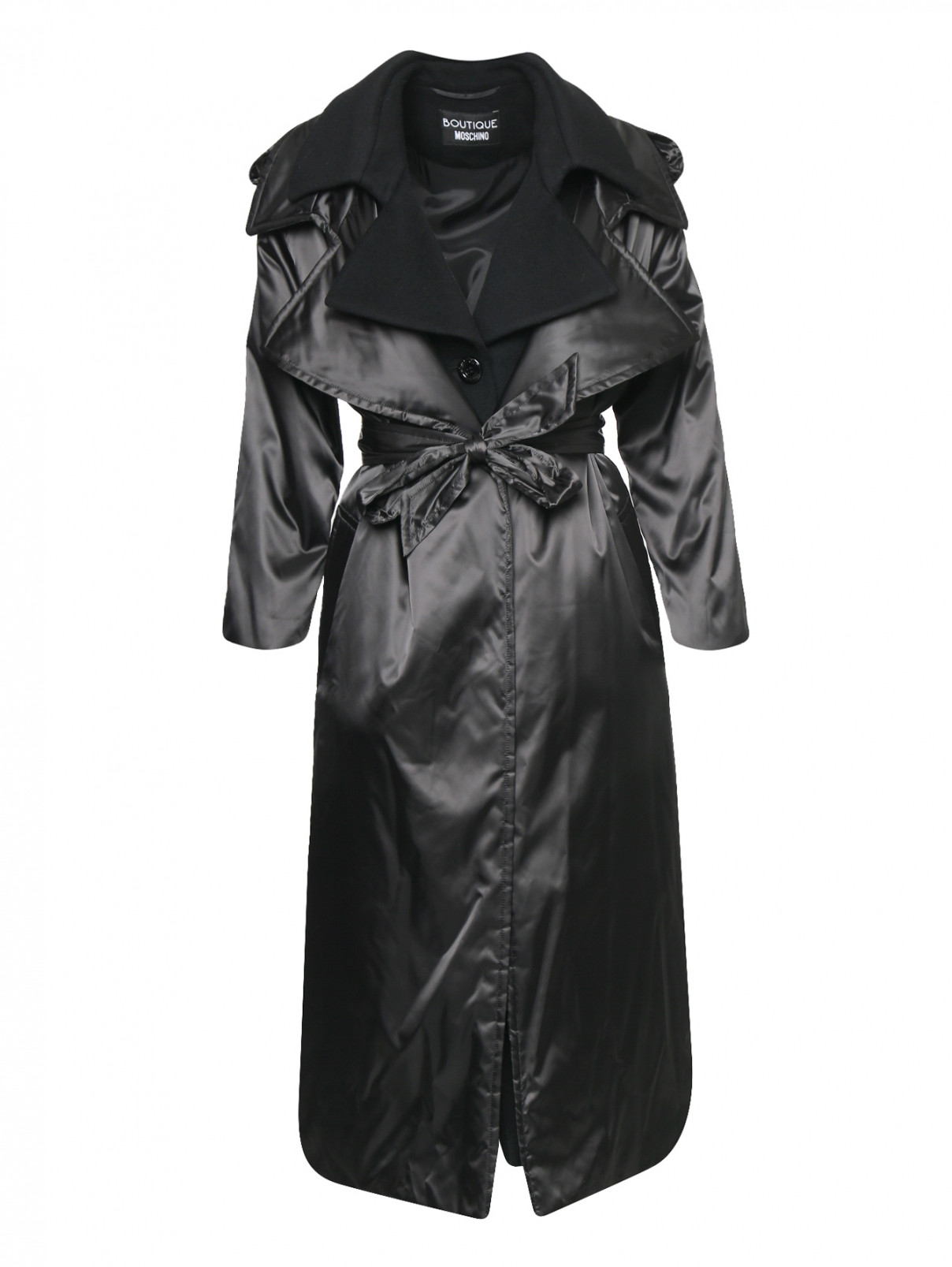 Пальто свободного кроя с поясом Moschino Boutique  –  Общий вид  – Цвет:  Черный