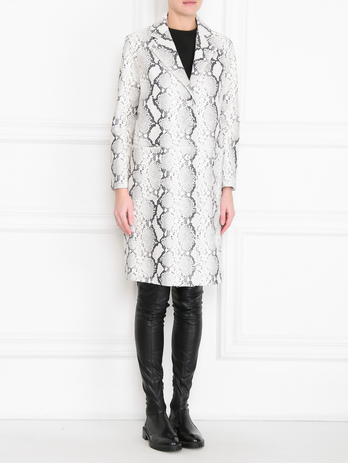 Пальто из кожи с анималистичным принтом Ermanno Scervino  –  МодельВерхНиз  – Цвет:  Узор