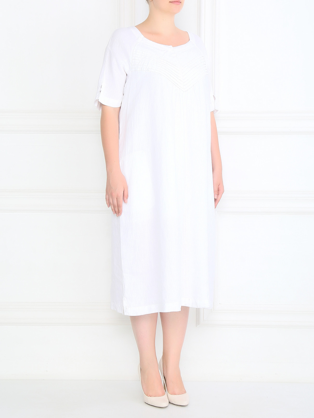 Платье свободного кроя из льна Marina Sport  –  Модель Общий вид  – Цвет:  Белый