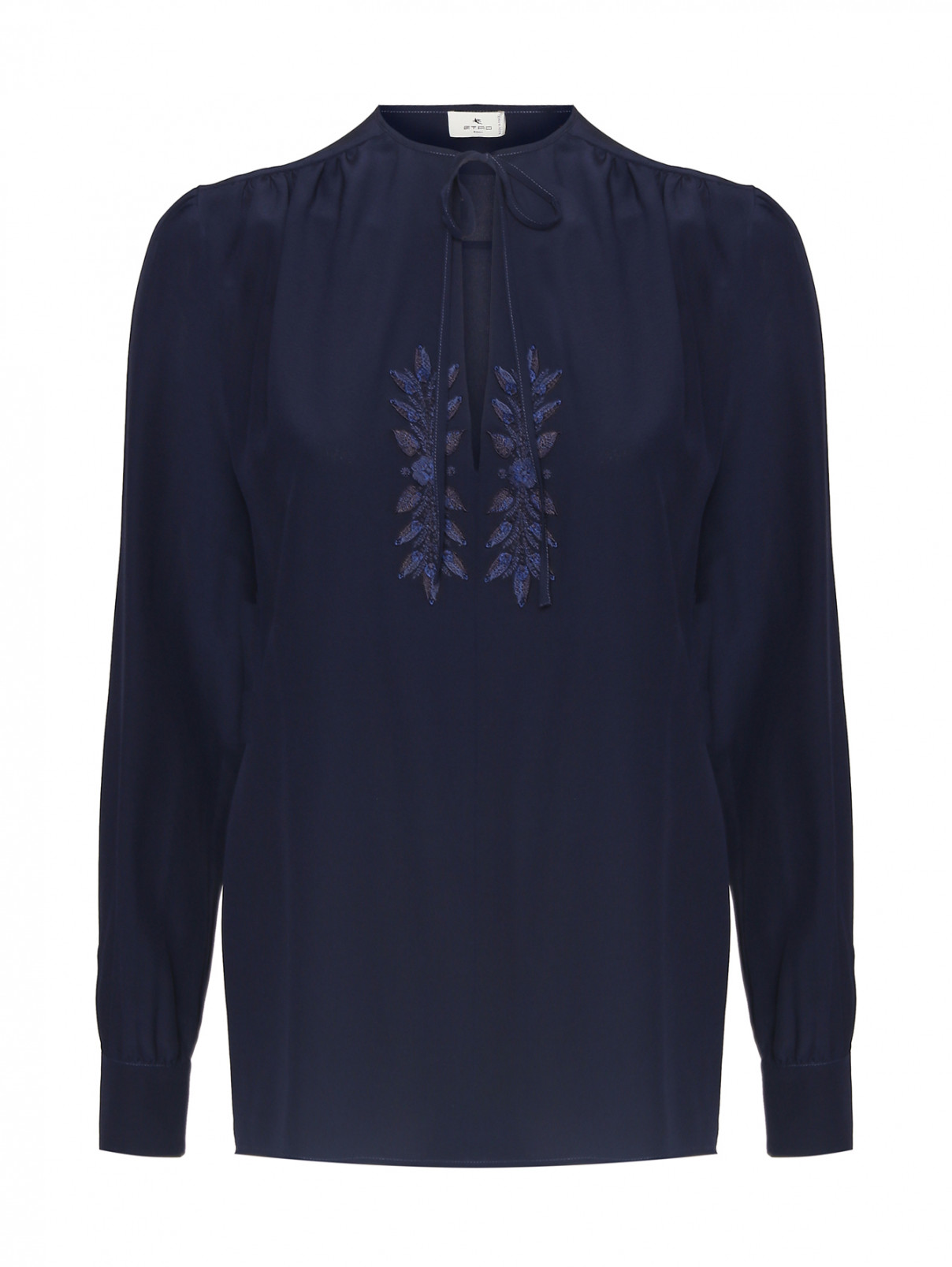 Блуза из шелка с вышивкой Etro  –  Общий вид  – Цвет:  Синий
