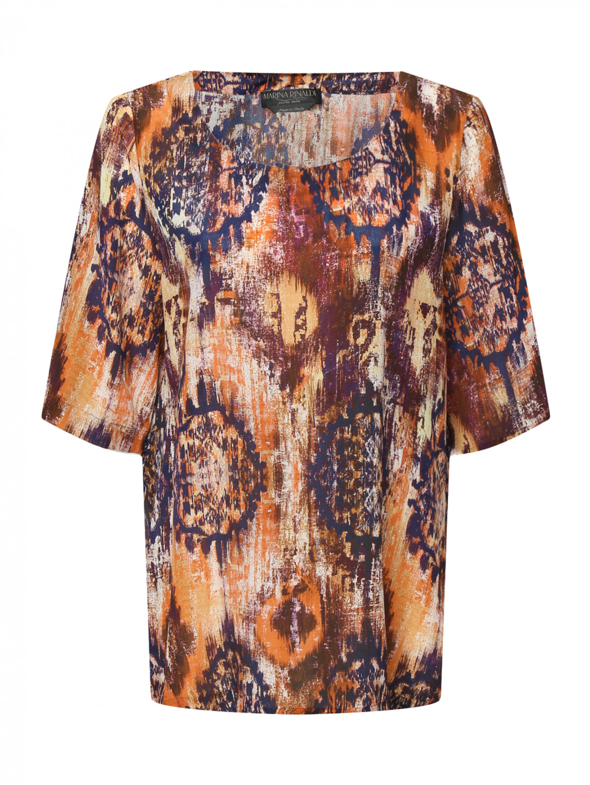 Блуза из шелка с коротким рукавом Marina Rinaldi  –  Общий вид  – Цвет:  Коричневый