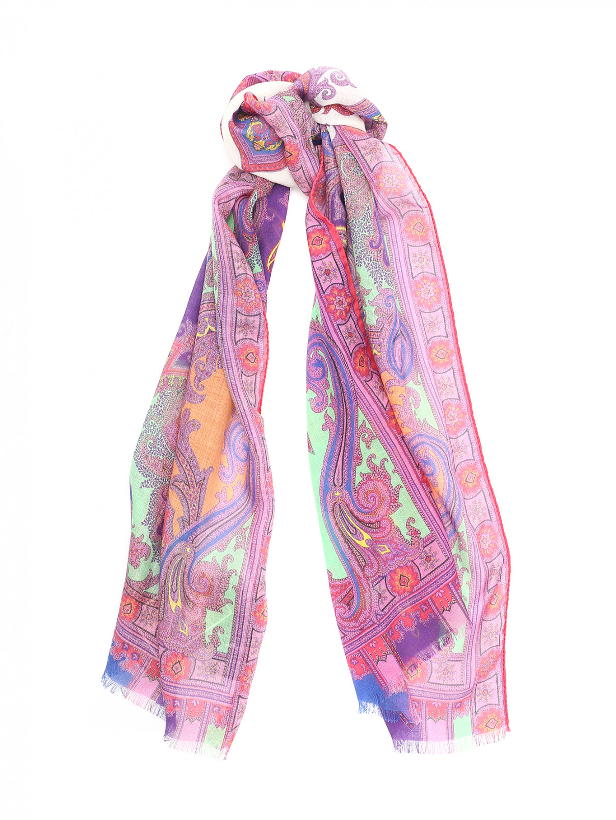 Шарф из шерсти и шелка с принтом "пейсли" Etro  –  Общий вид  – Цвет:  Фиолетовый