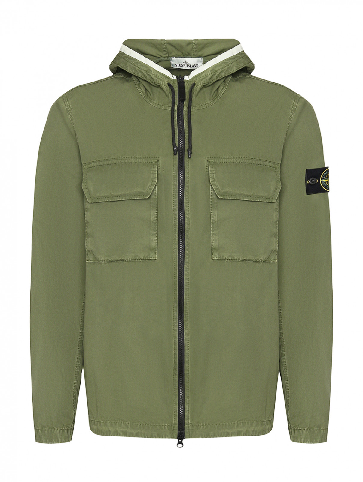 Куртка из хлопка на молнии с накладными карманами Stone Island  –  Общий вид  – Цвет:  Зеленый