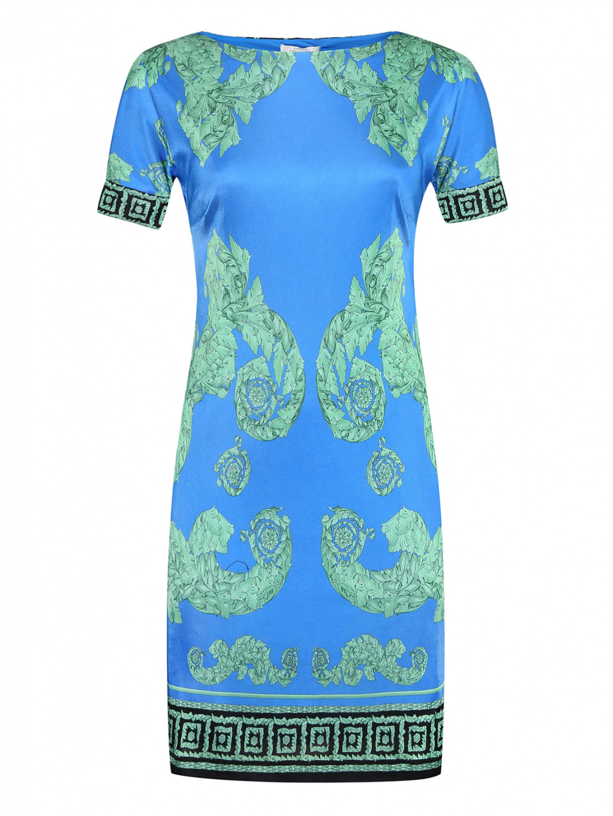 Платье с узором и разрезами на рукавах Versace Collection  –  Общий вид  – Цвет:  Синий