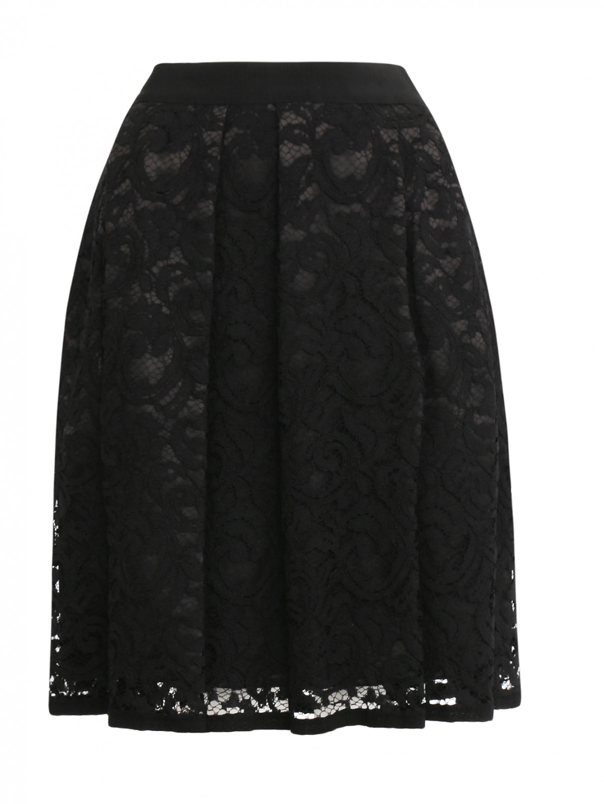 Юбка-мини кружевная с боковыми карманами Alberta Ferretti  –  Общий вид  – Цвет:  Черный
