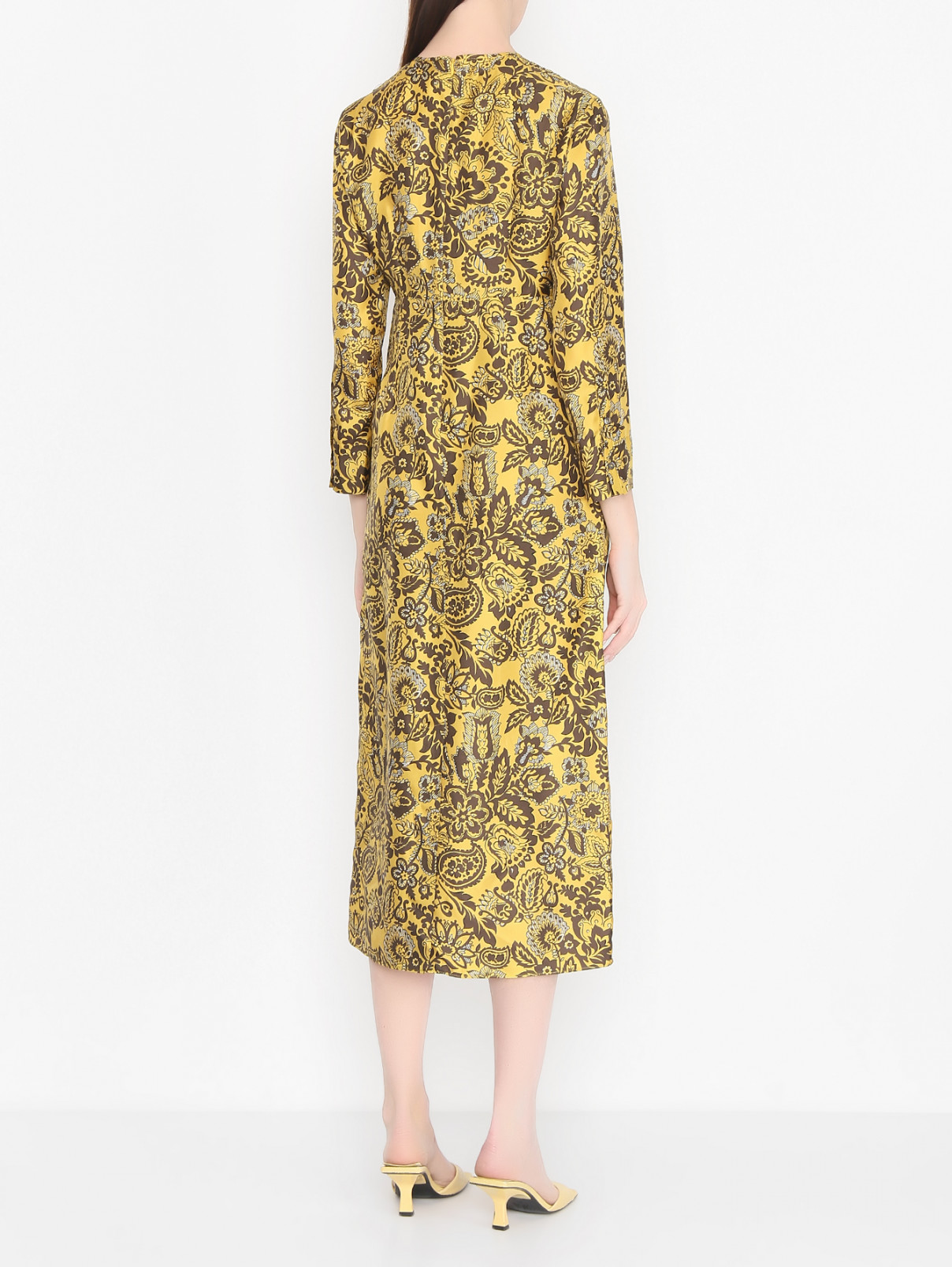 Платье из шелка с узором Max Mara  –  МодельВерхНиз1  – Цвет:  Желтый