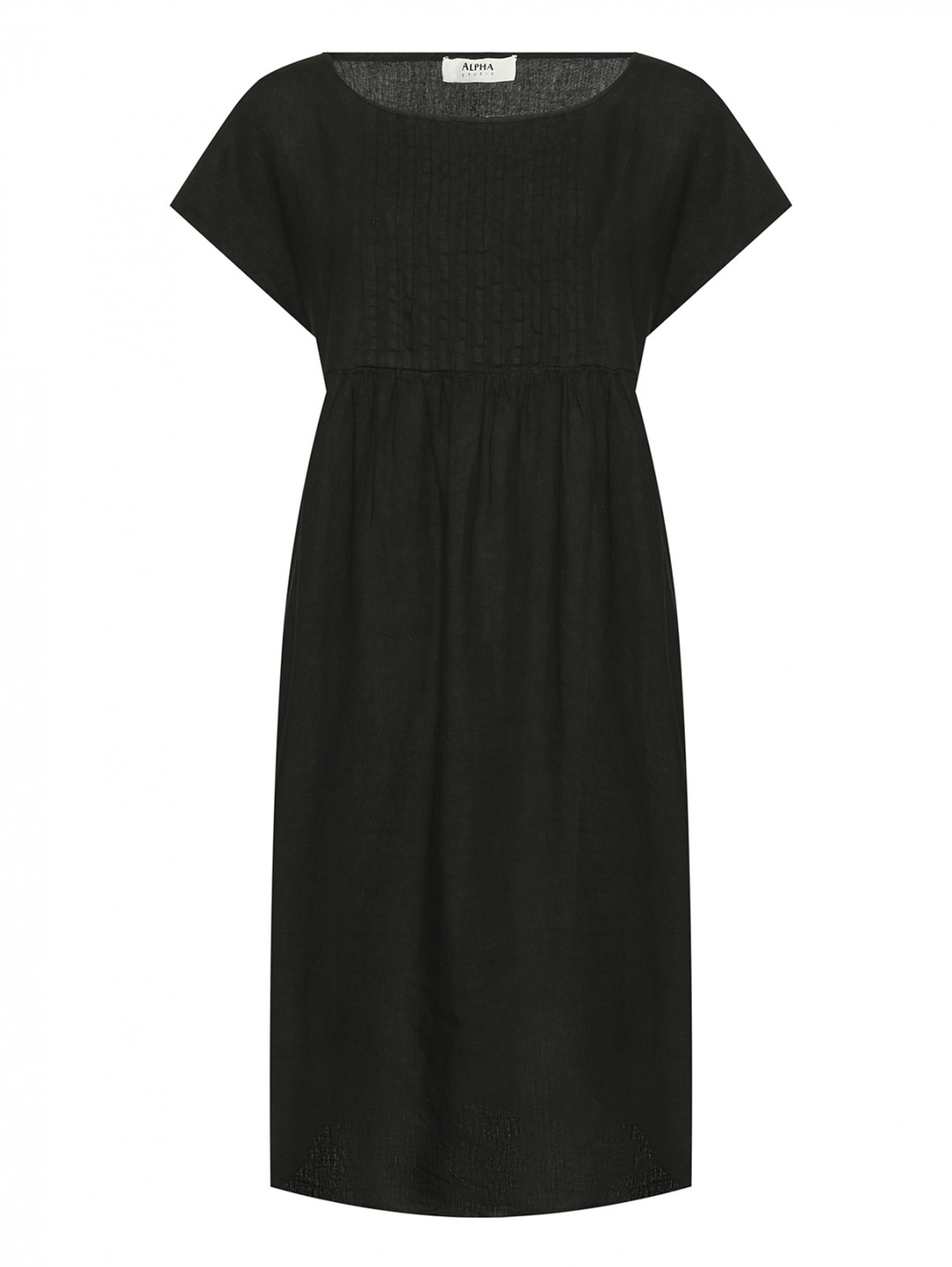 Платье из льна свободного кроя Alpha Studio  –  Общий вид  – Цвет:  Черный