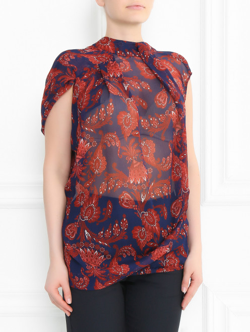 Полупрозрачная блуза из шелка асимметричного кроя с узором "пейсли" - Модель Верх-Низ